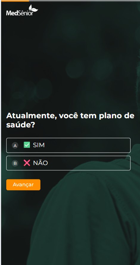 Tela do quiz perguntando se a pessoa tem plano de saúde atualmente