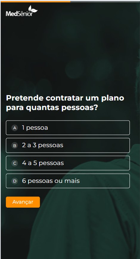 Tela do quiz perguntando para quantas pessoas o plano será contratado